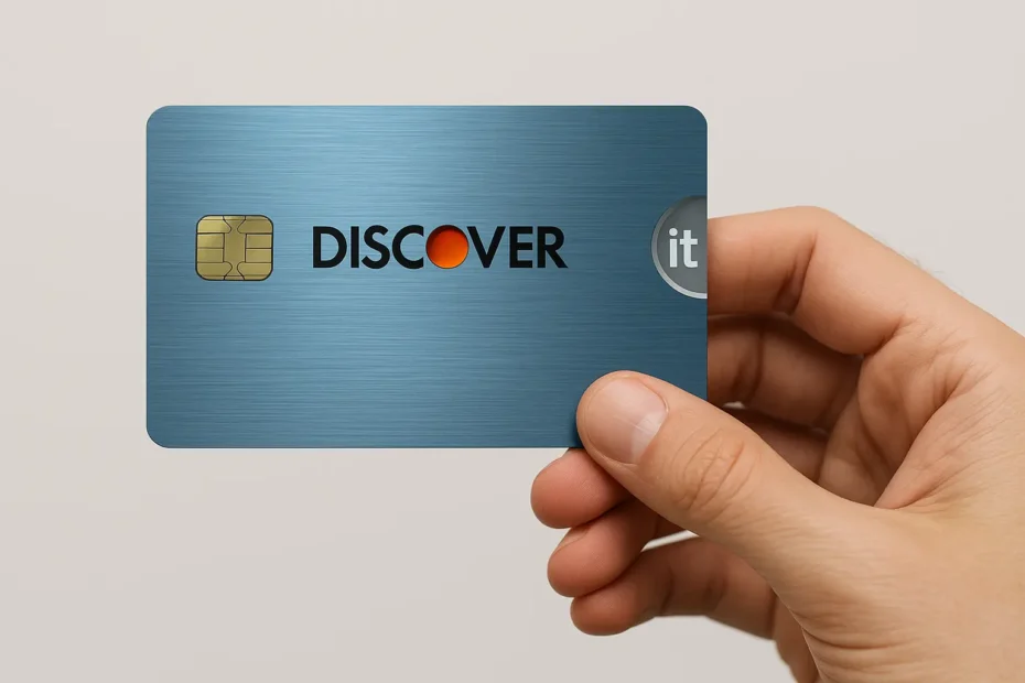 Mano sosteniendo la tarjeta Discover it Secured en primer plano